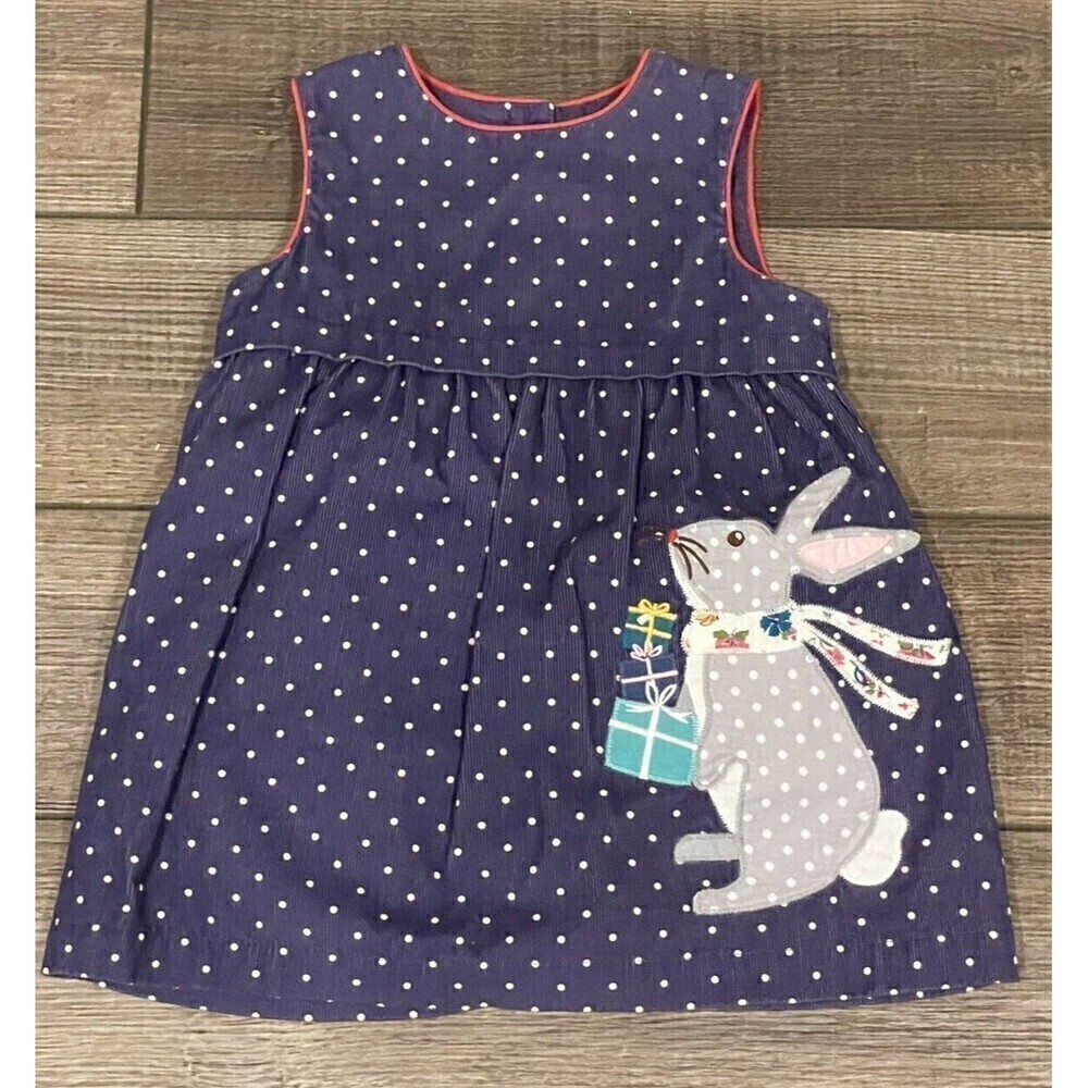 Mini Boden Blue Holiday Gifting Rabbit Applique Corduroy Jumper Dress 3-6 Months - Picture 2 of 10